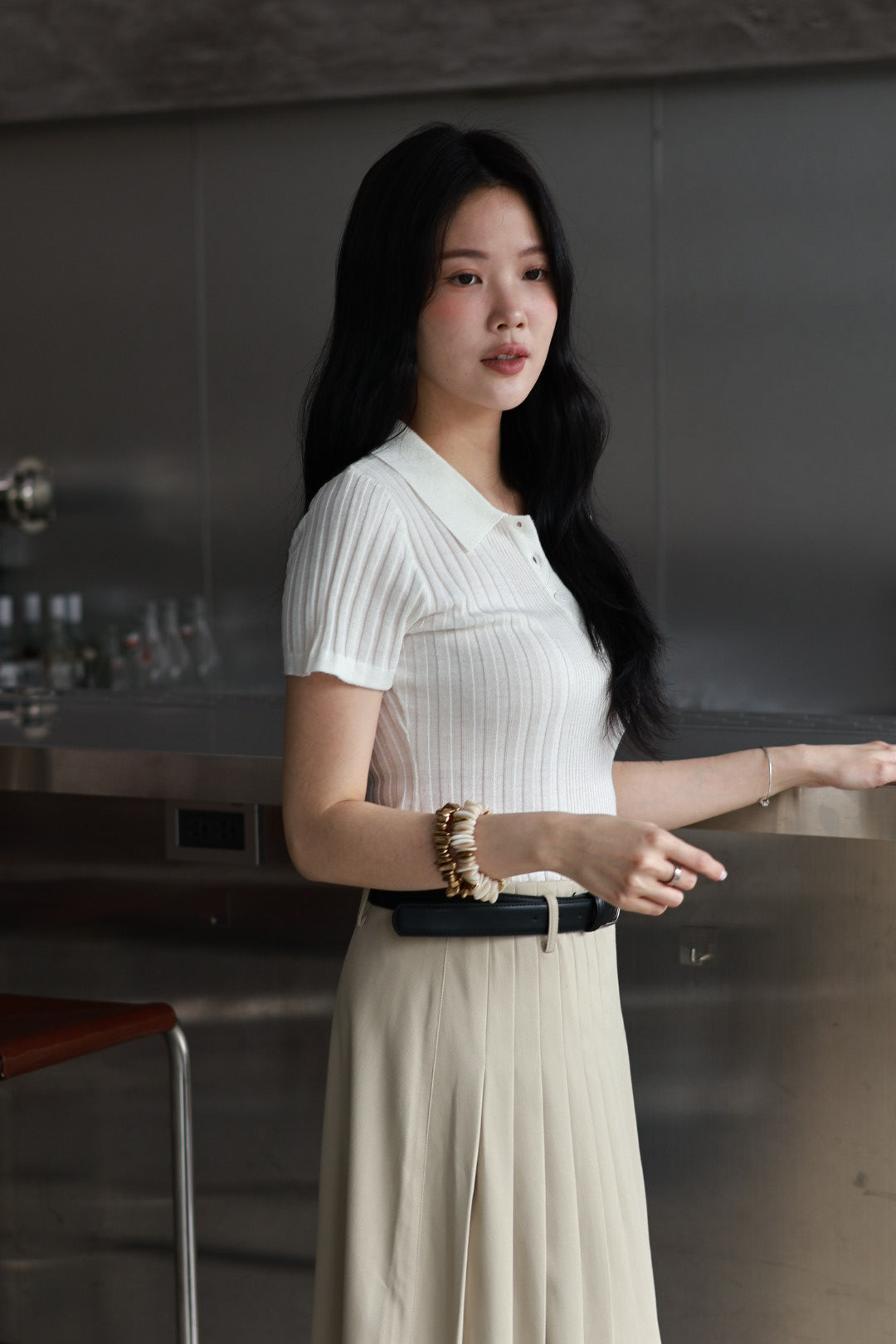 微風polo針織衫-白