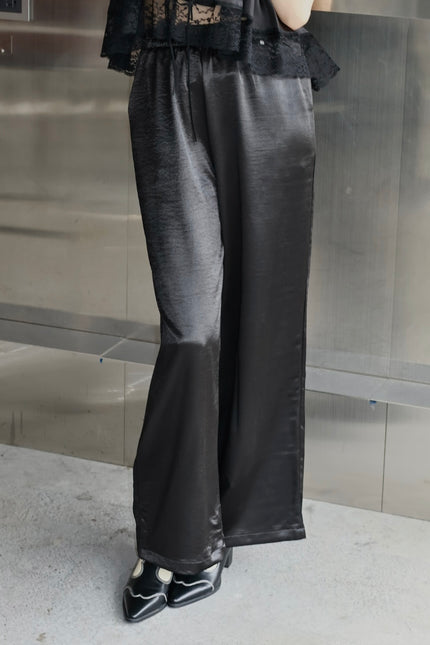 緞光渡假鬆緊寬褲-黑