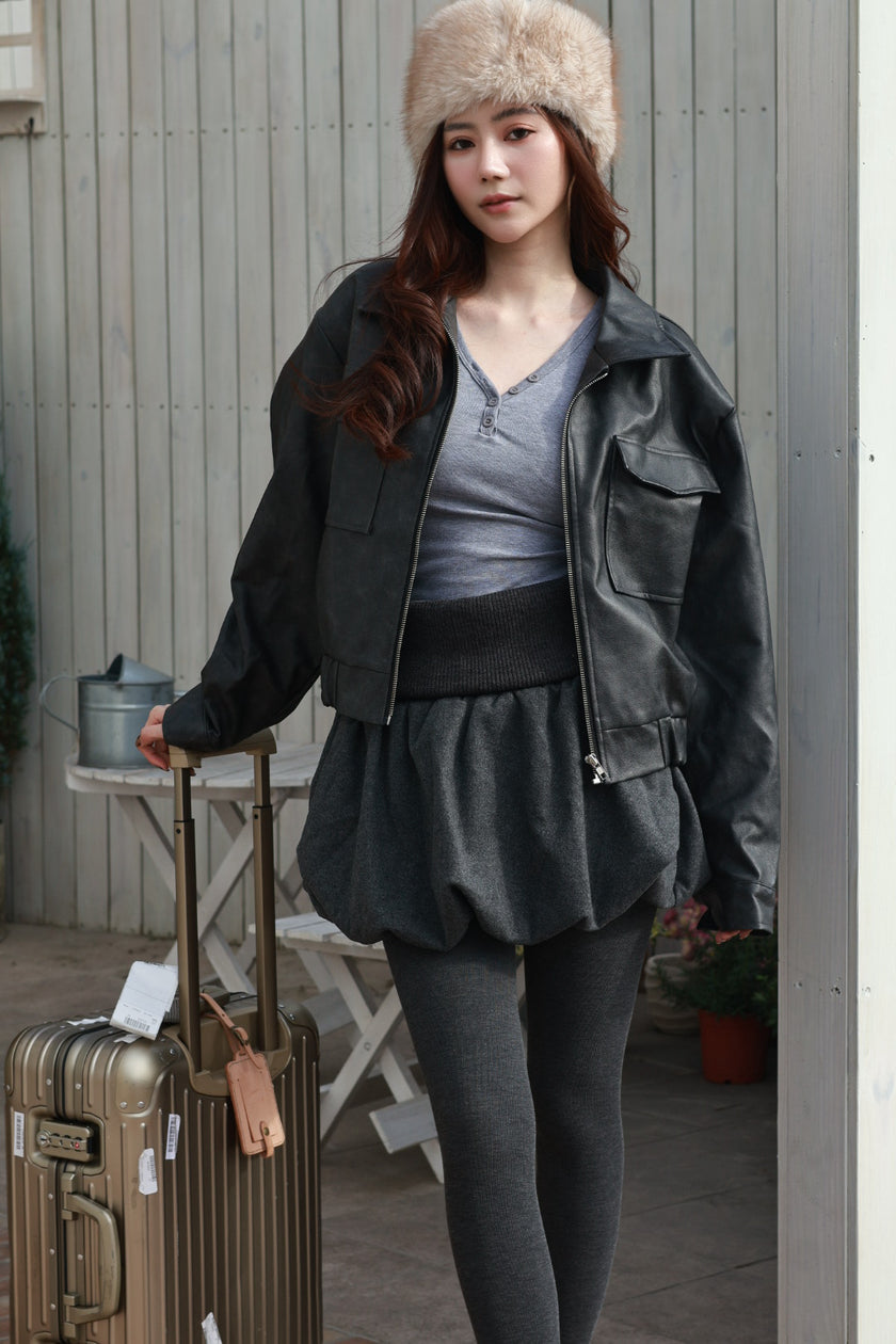 水洗復古皮外套-水洗黑