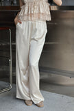 緞光渡假鬆緊寬褲-米白