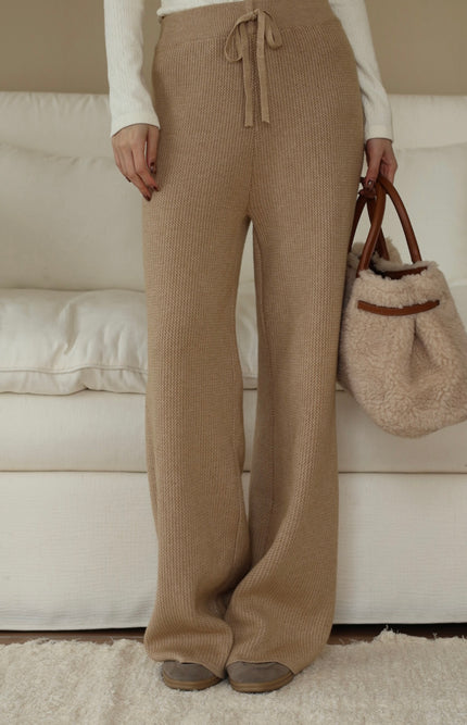 直腿刷絨針織休閒褲-杏黃