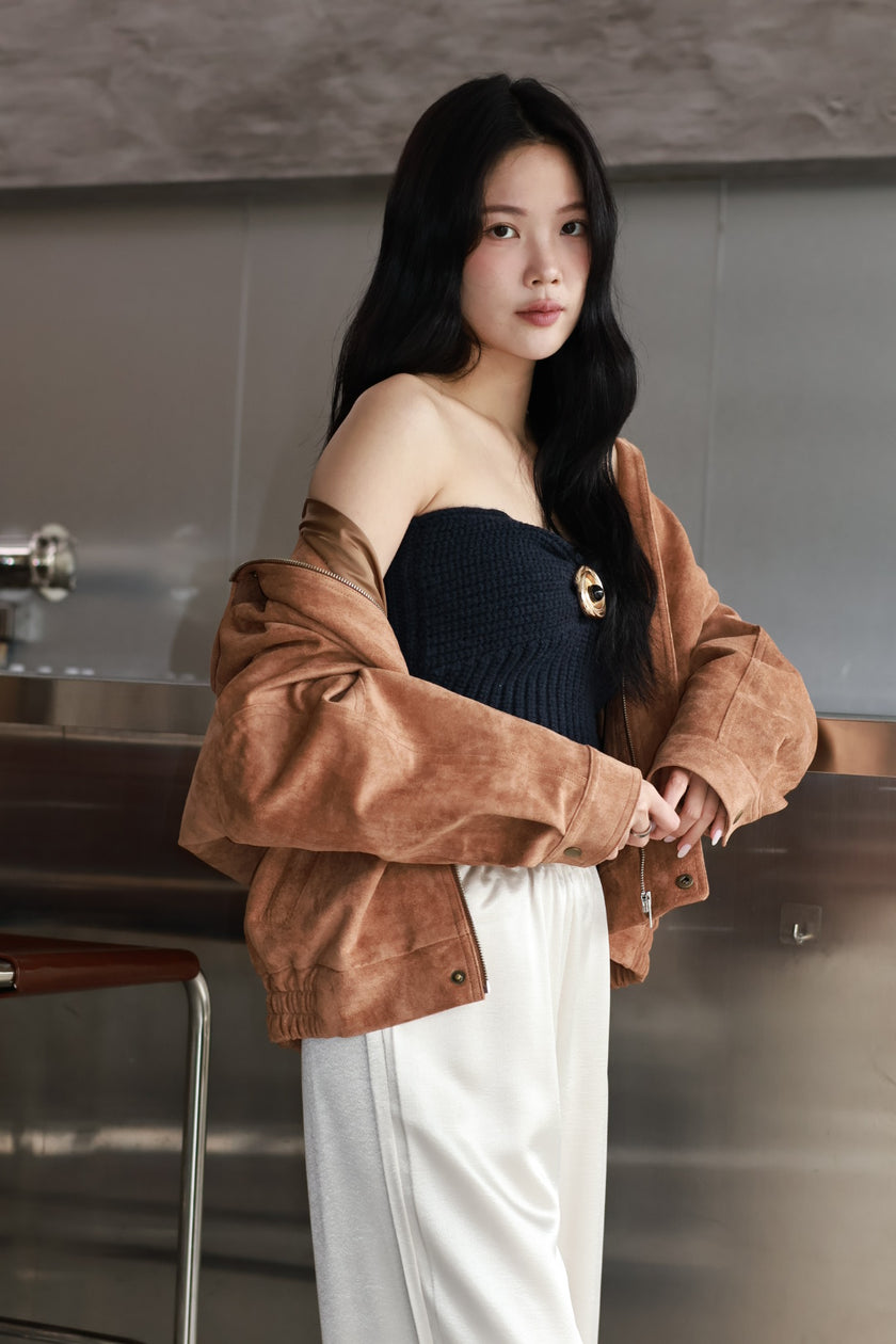 義式鉤織金屬平口上衣-藏藍