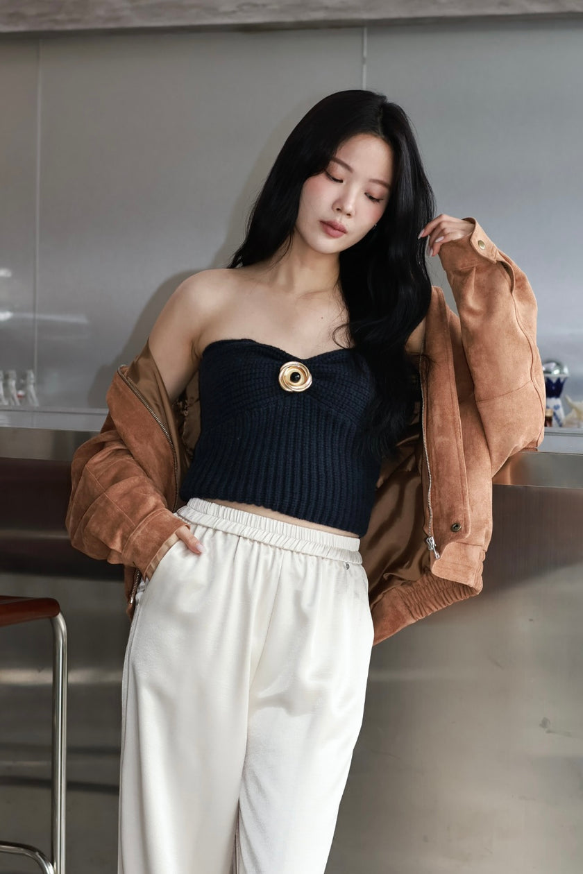 義式鉤織金屬平口上衣-藏藍