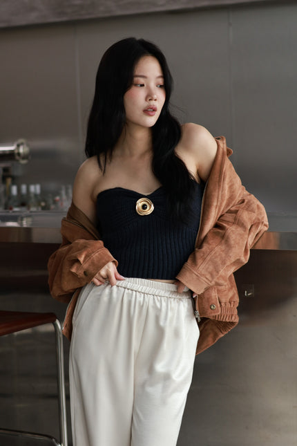 義式鉤織金屬平口上衣-藏藍