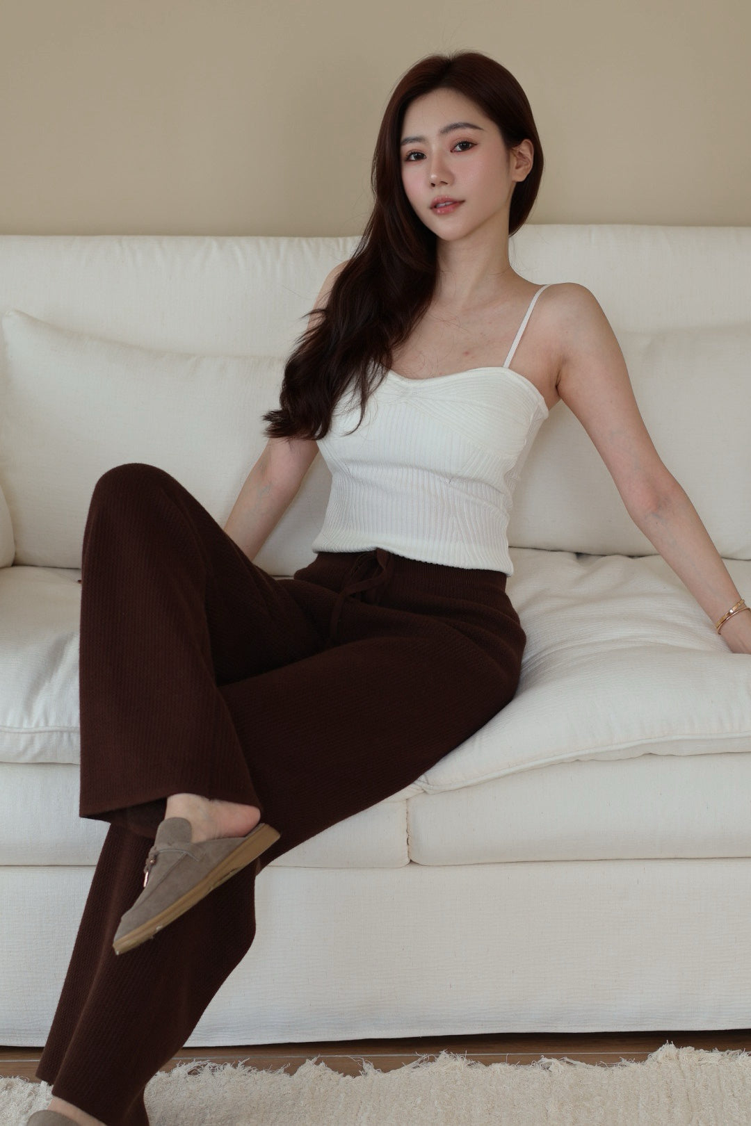 曲線桃心織紋bra top-白