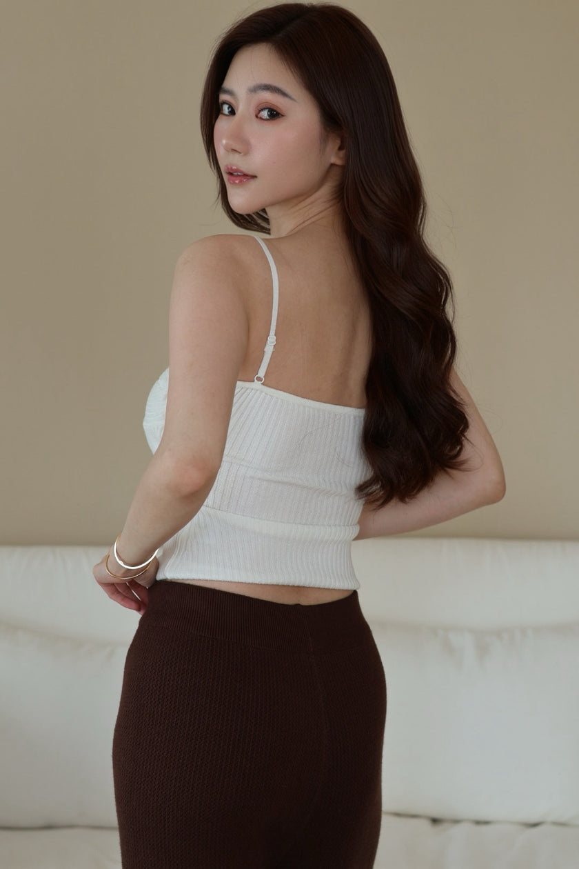 曲線桃心織紋bra top-白