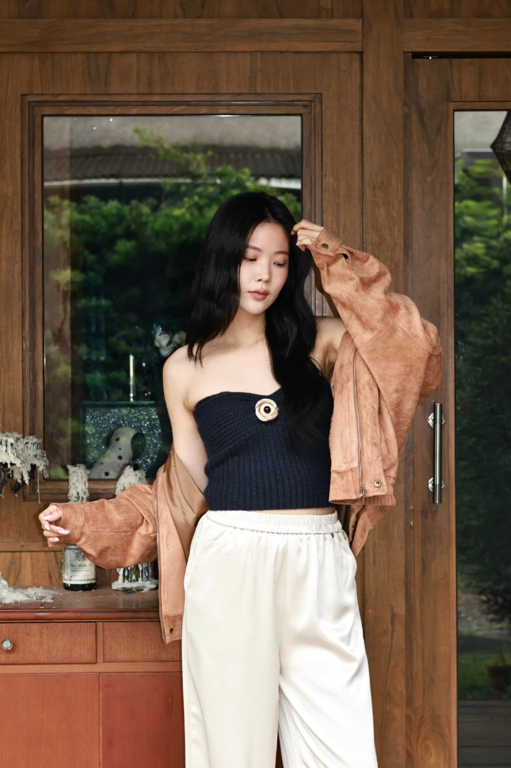 復古飛行麂皮外套-棕