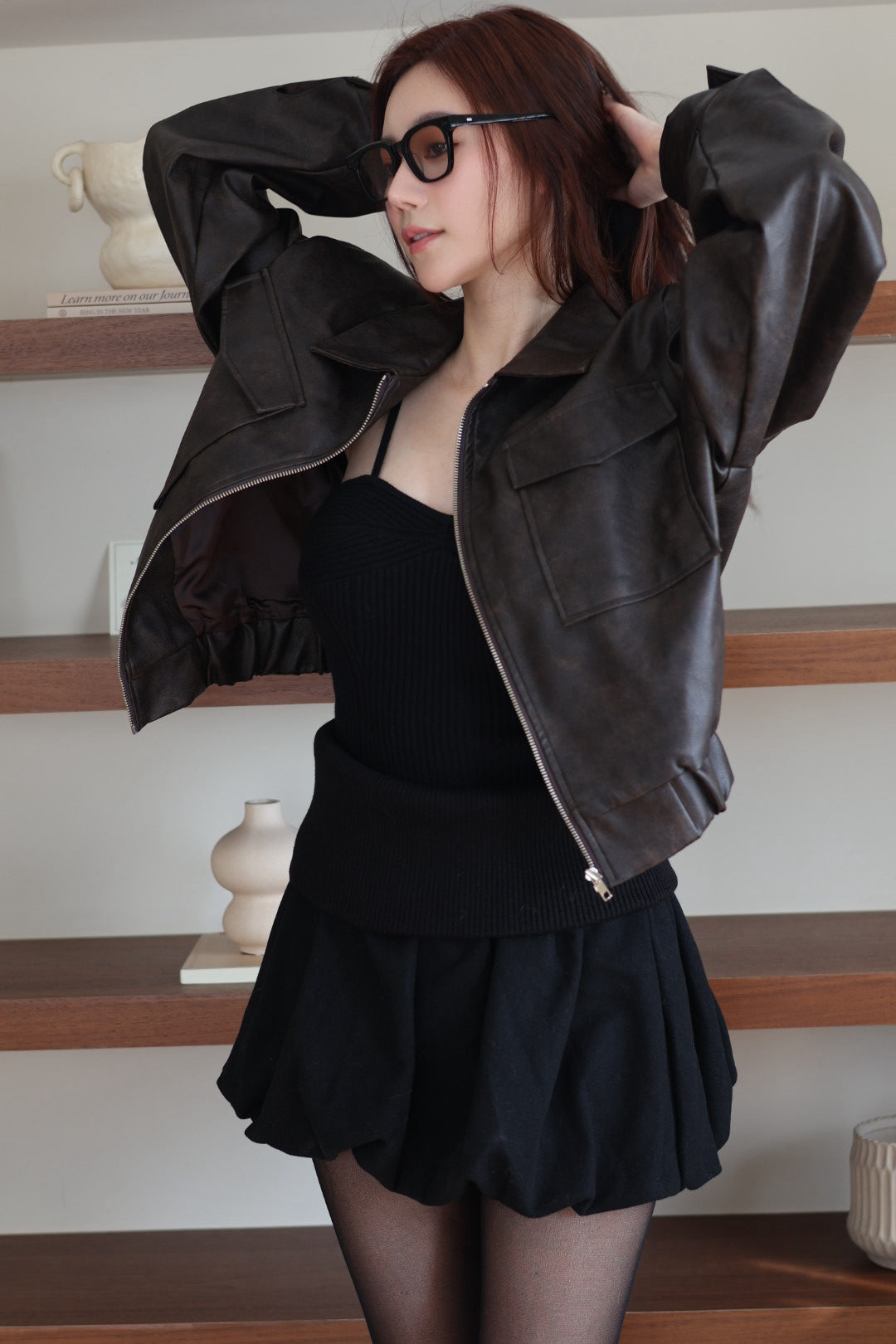 水洗復古皮外套-水洗咖