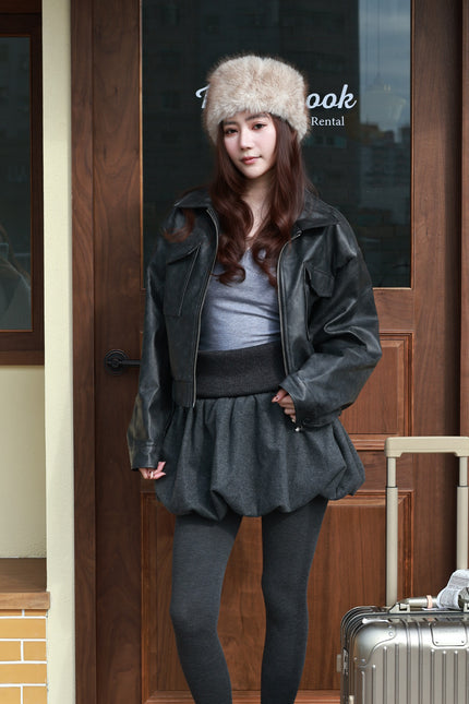 水洗復古皮外套-水洗黑