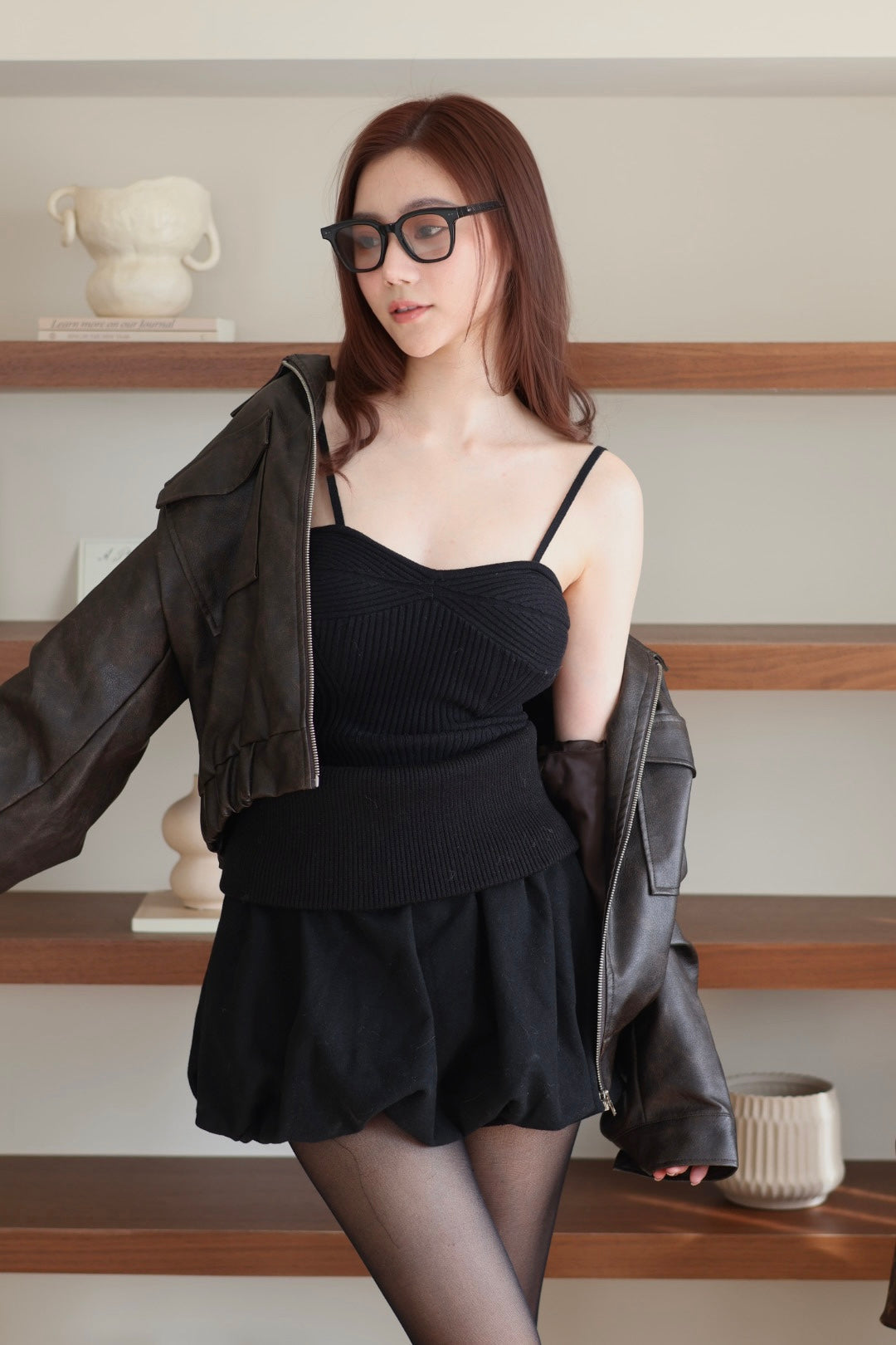 曲線桃心織紋bra top-黑