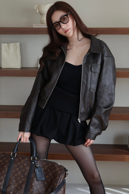 羊毛反摺花苞褲裙-黑