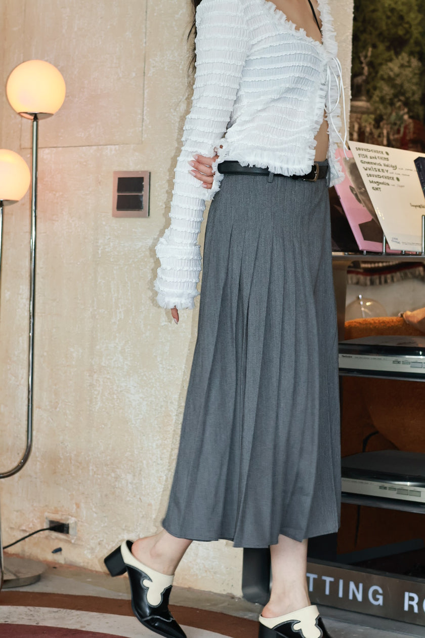 Miu感智性半百褶裙(附皮帶)-灰