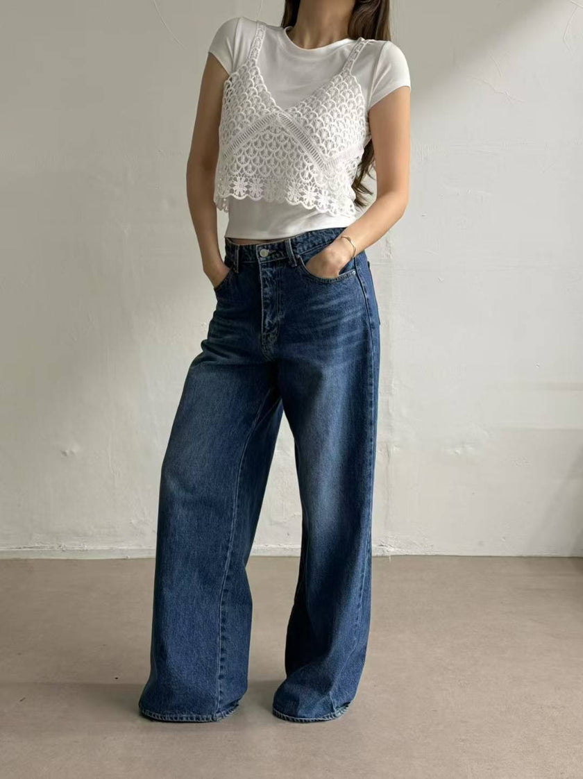 法式簍空雕花小吊帶-白