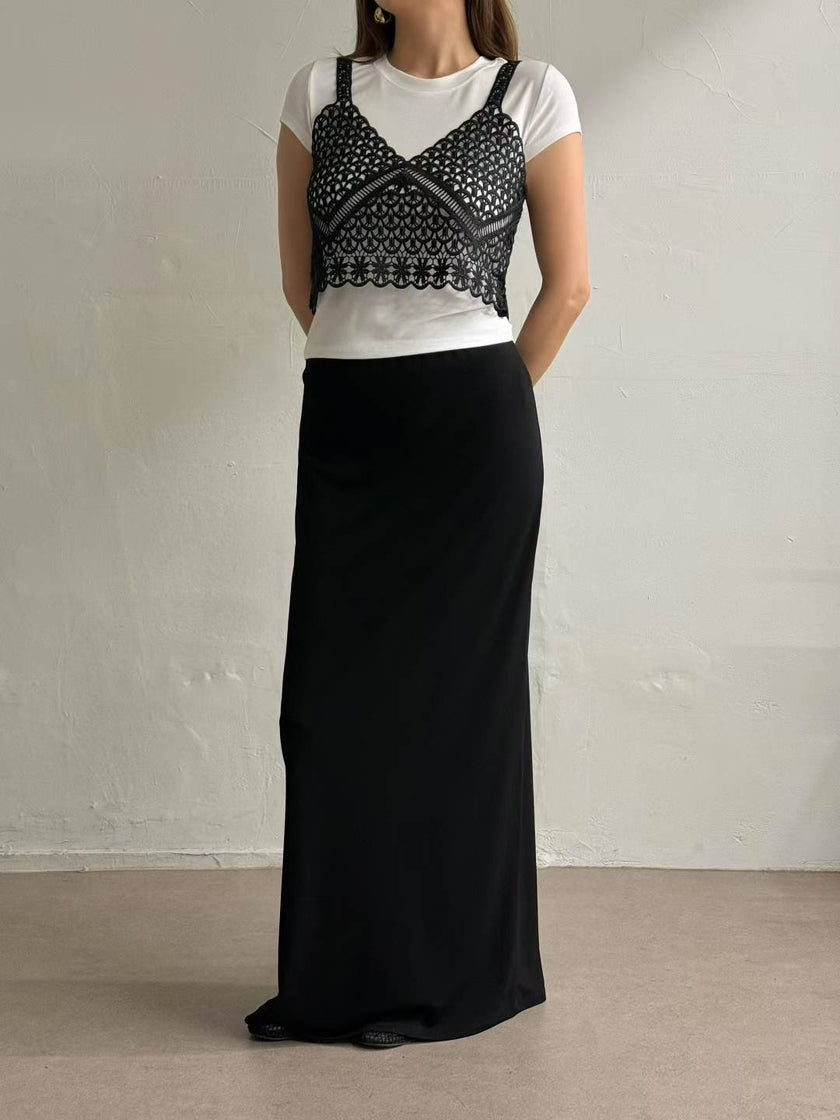 法式簍空雕花小吊帶-黑