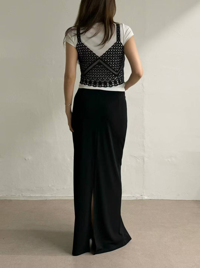 法式簍空雕花小吊帶-黑