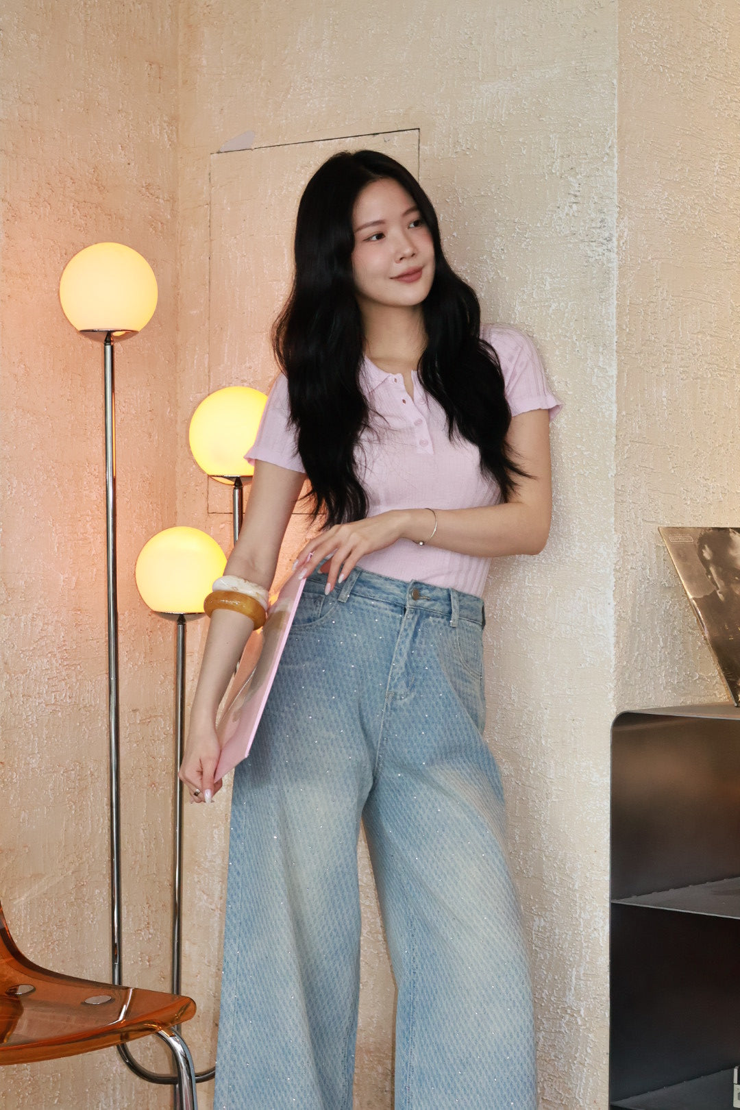 微風polo針織衫-粉