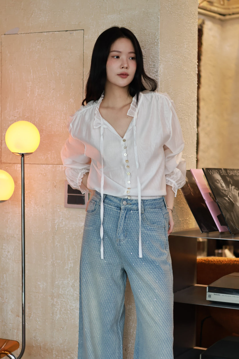 緞光貝殼絲綢襯衫-米白