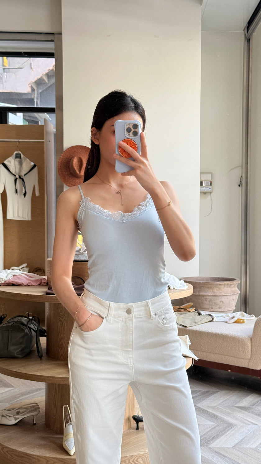 夏季蕾絲細肩bra top-淺藍