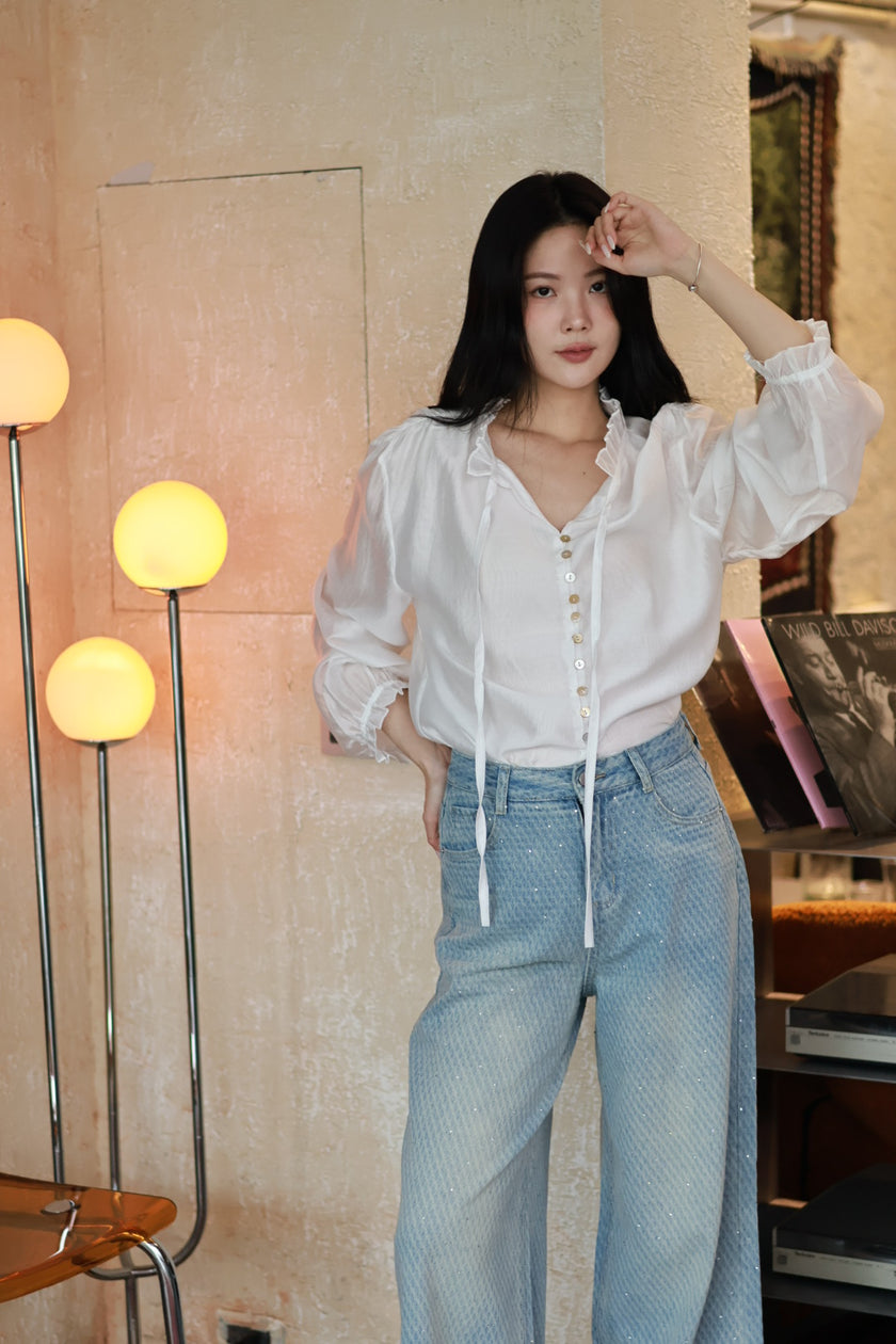 緞光貝殼絲綢襯衫-米白