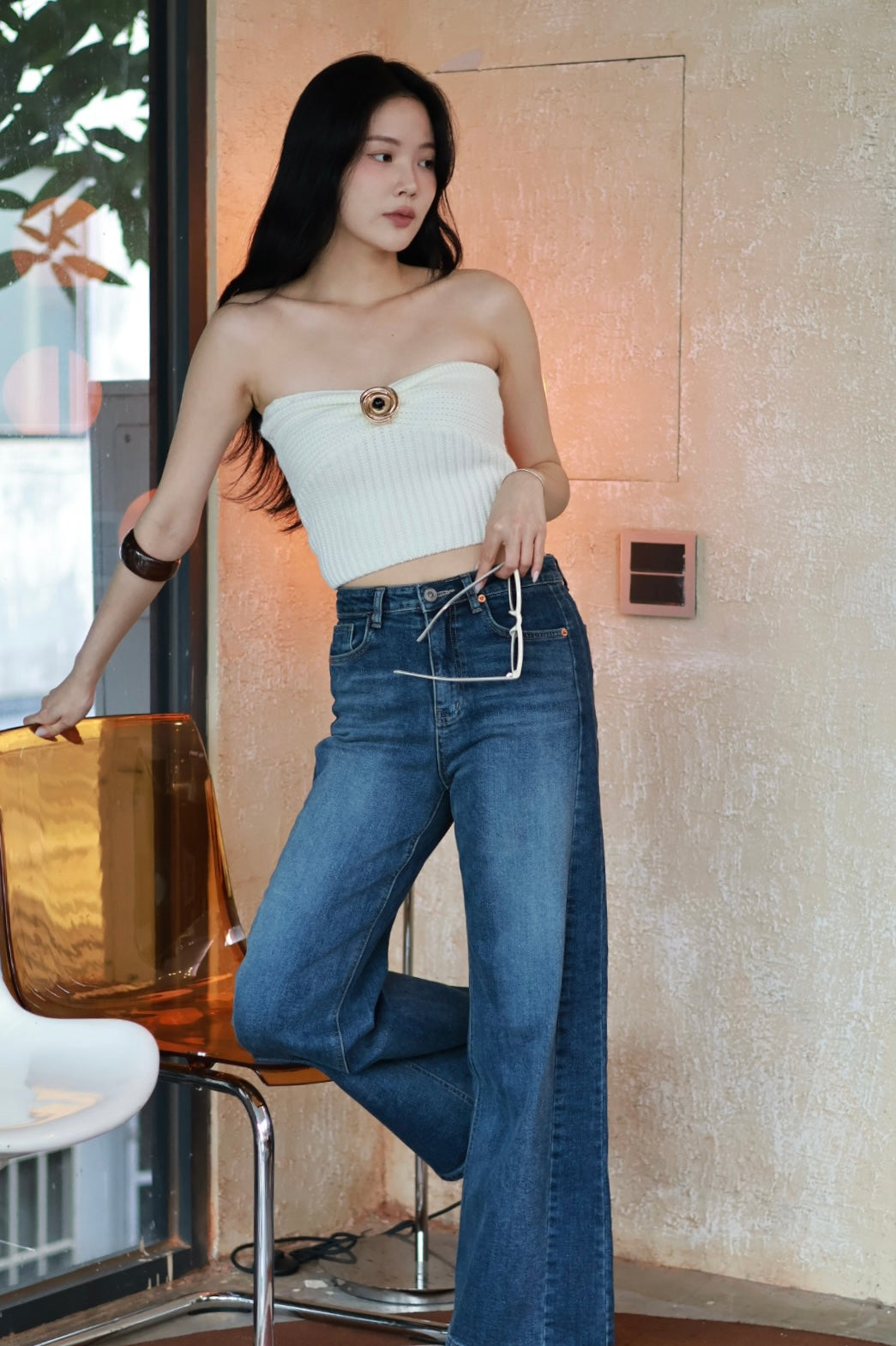 重磅挺版窄身牛仔褲-牛仔藍