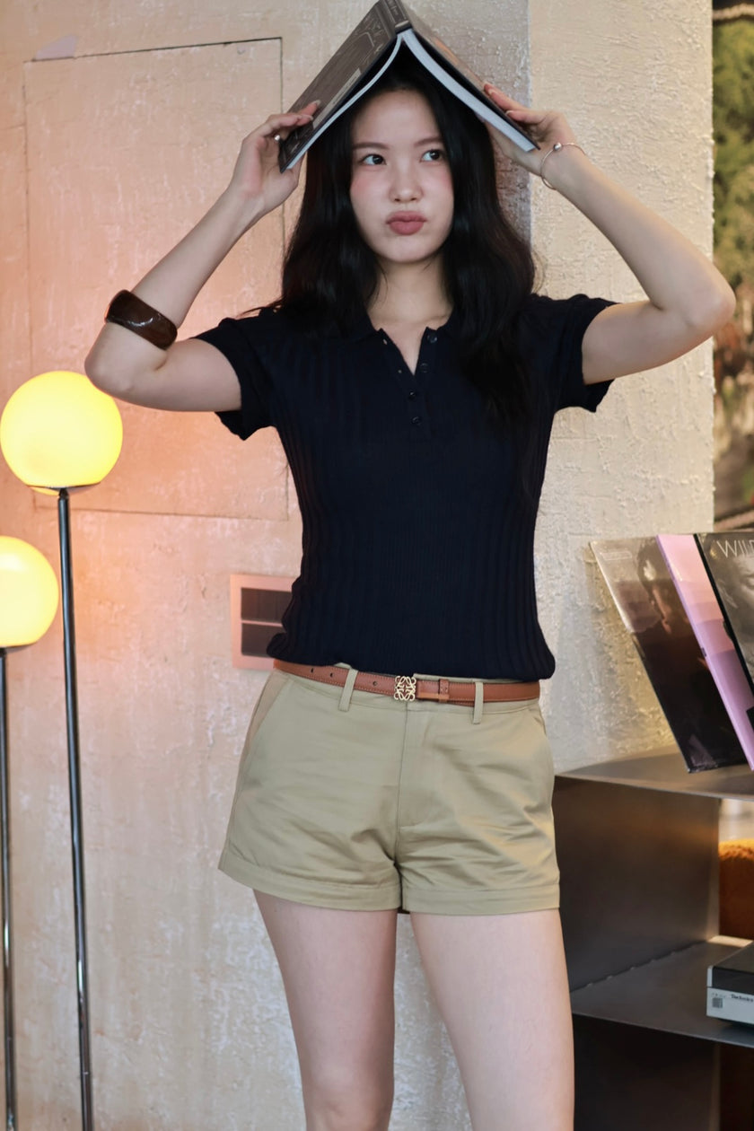 挺版工裝休閒短褲-卡其