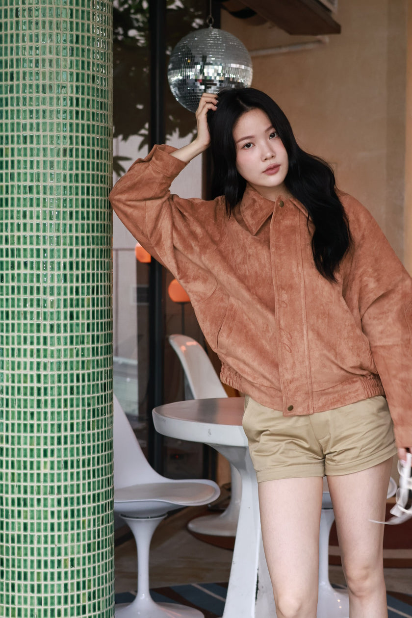 復古飛行麂皮外套-棕