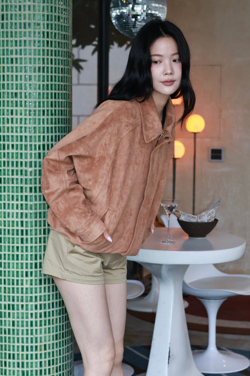 復古飛行麂皮外套-棕