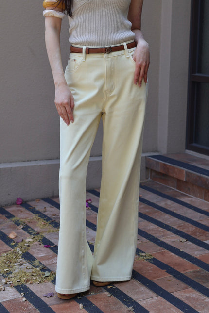 午後微光彈力直腿褲-淺黃