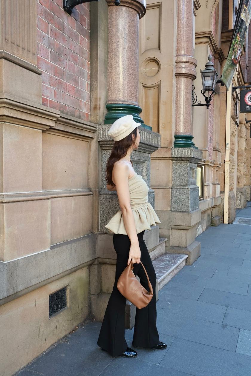 芭蕾抓皺平口上衣-芥黃