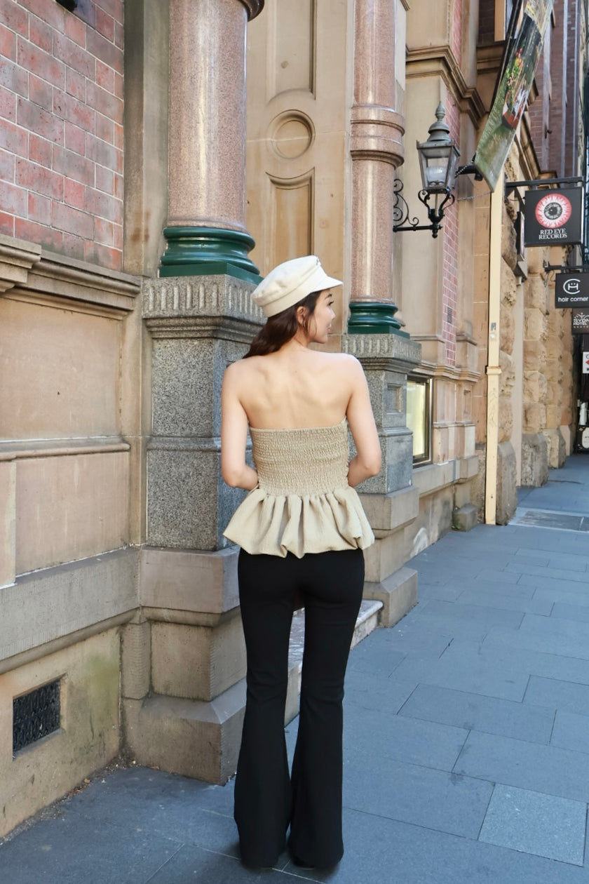 芭蕾抓皺平口上衣-芥黃