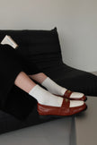 Gold Coin Low Heel Loafers-White/Brown 