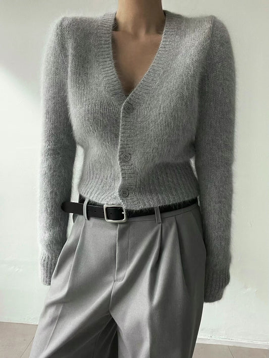 European and American mohair V-neck cardigan
