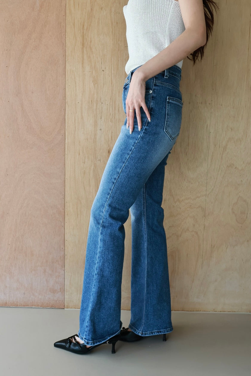 刷白微喇丹寧褲-藍