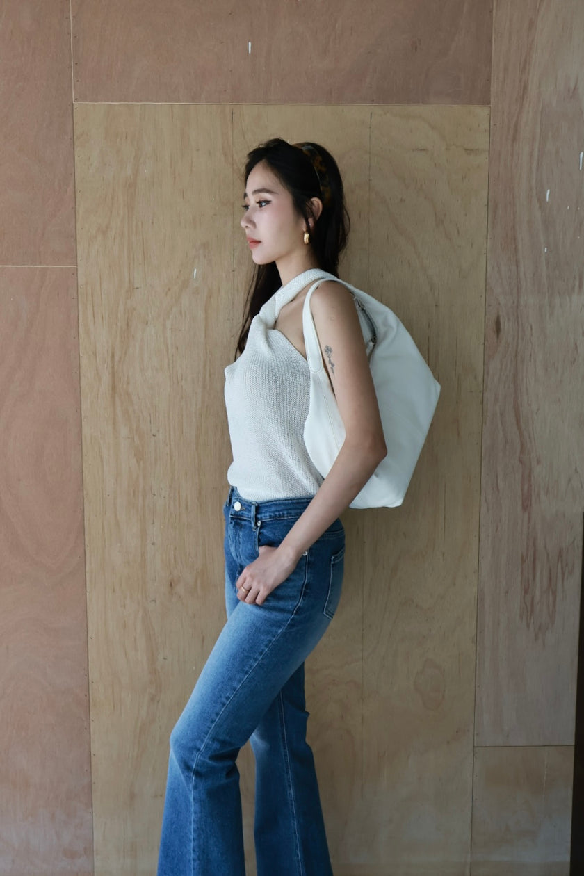 博主真皮肩提包-白