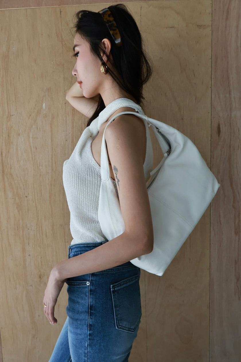 博主真皮肩提包-白