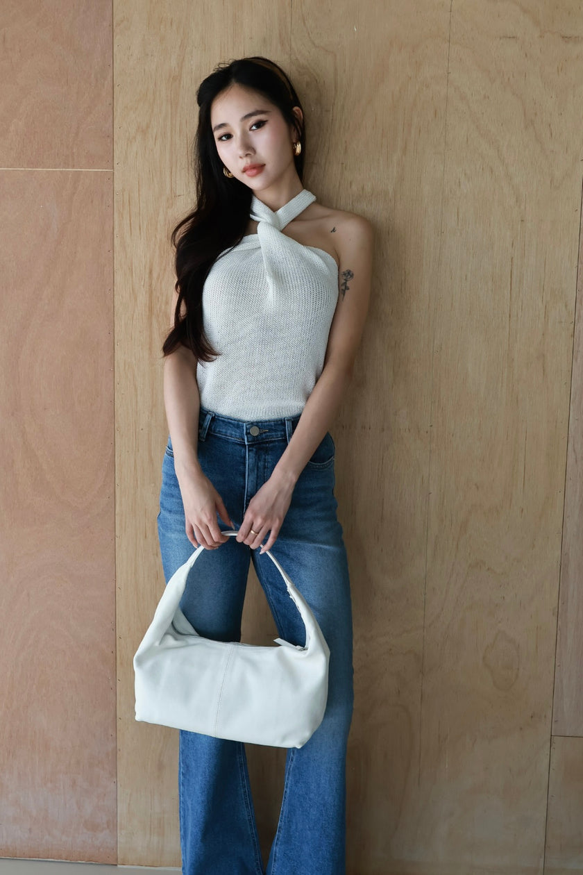 博主真皮肩提包-白