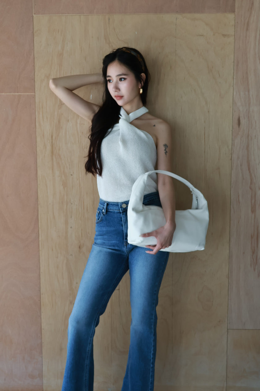 博主真皮肩提包-白