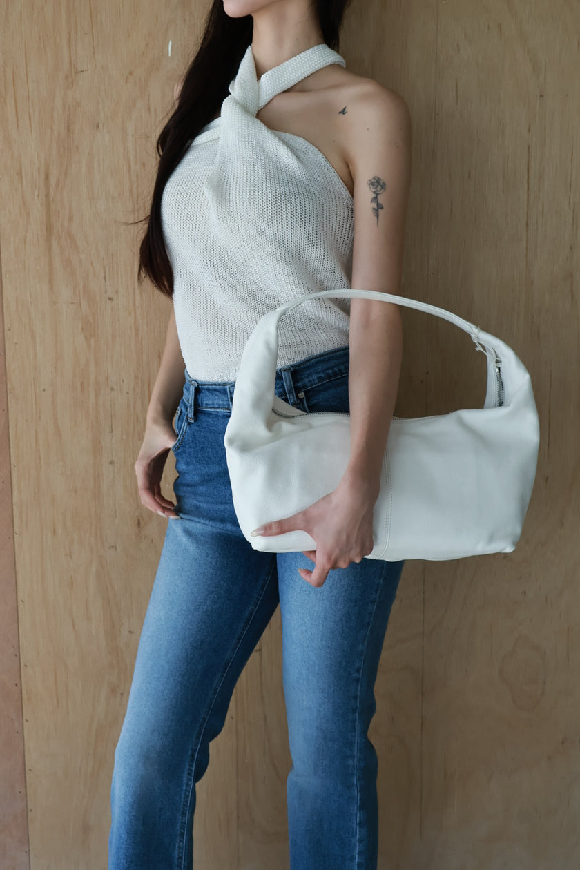 博主真皮肩提包-白