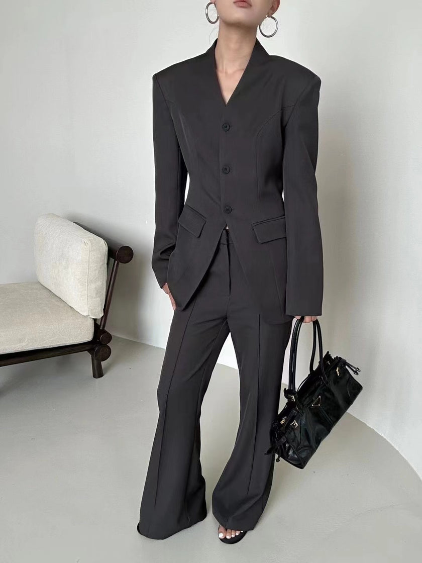 都市微喇叭西裝褲-灰