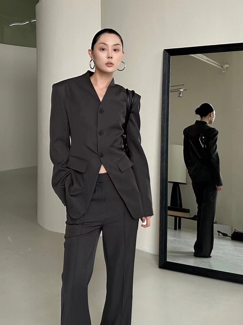 都市微喇叭西裝褲-灰