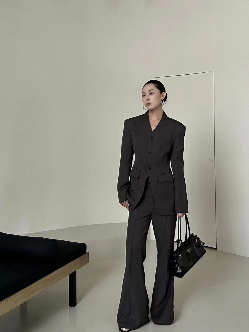 都市微喇叭西裝褲-灰