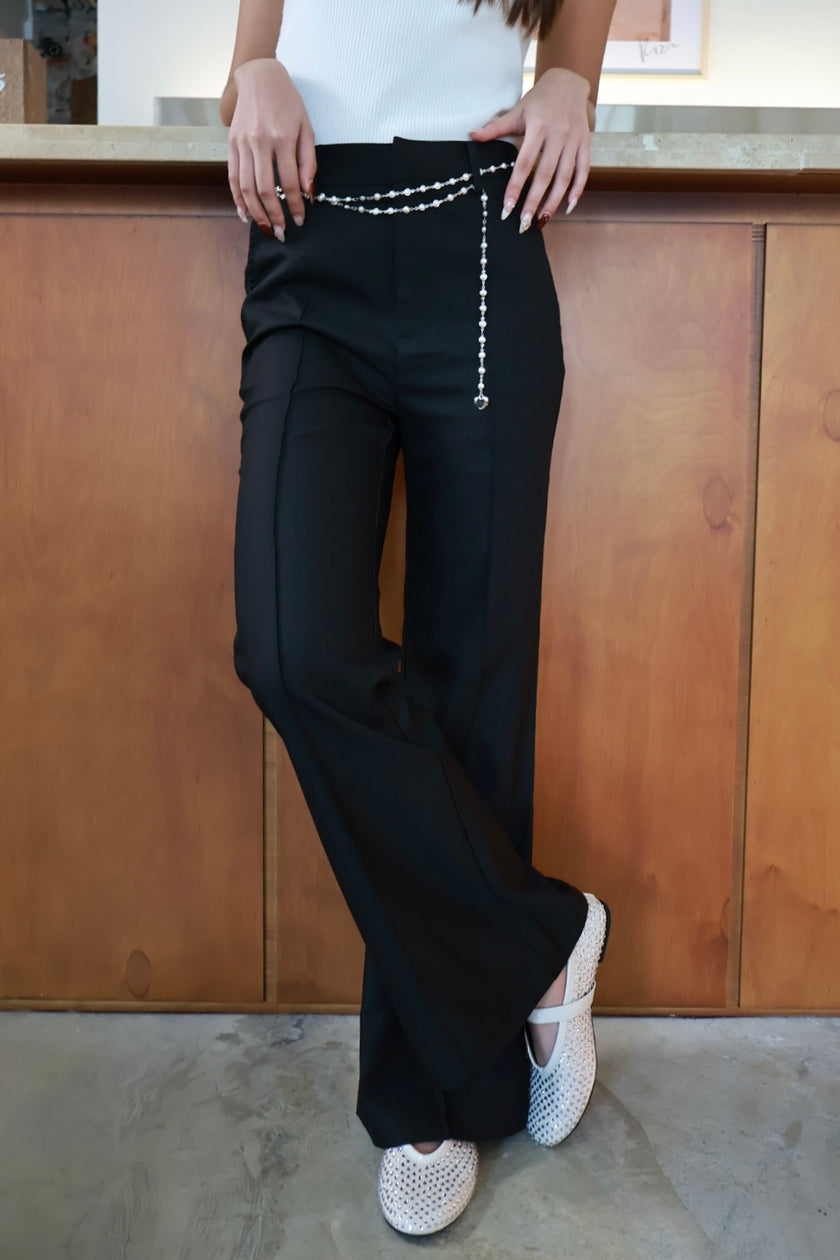 都市微喇叭西裝褲-黑