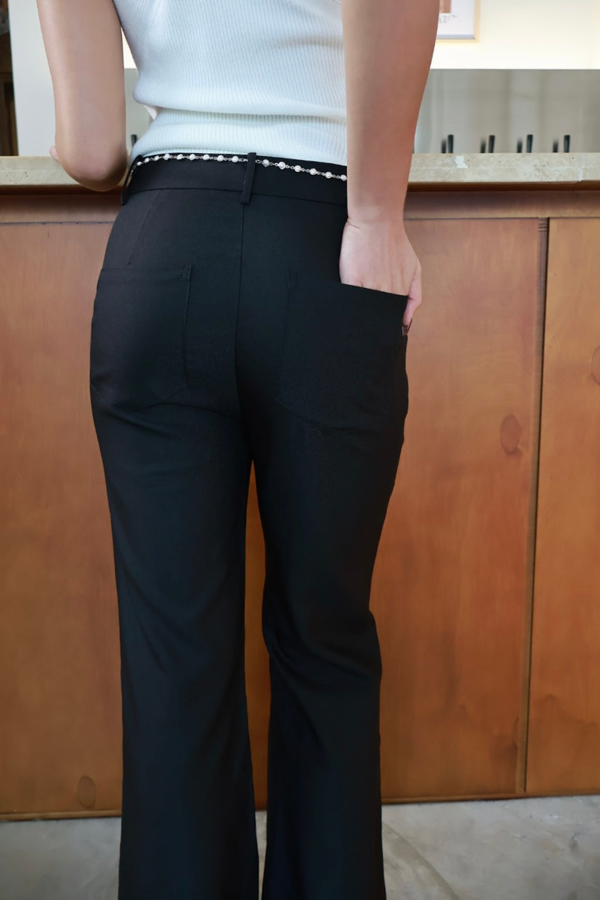 都市微喇叭西裝褲-黑