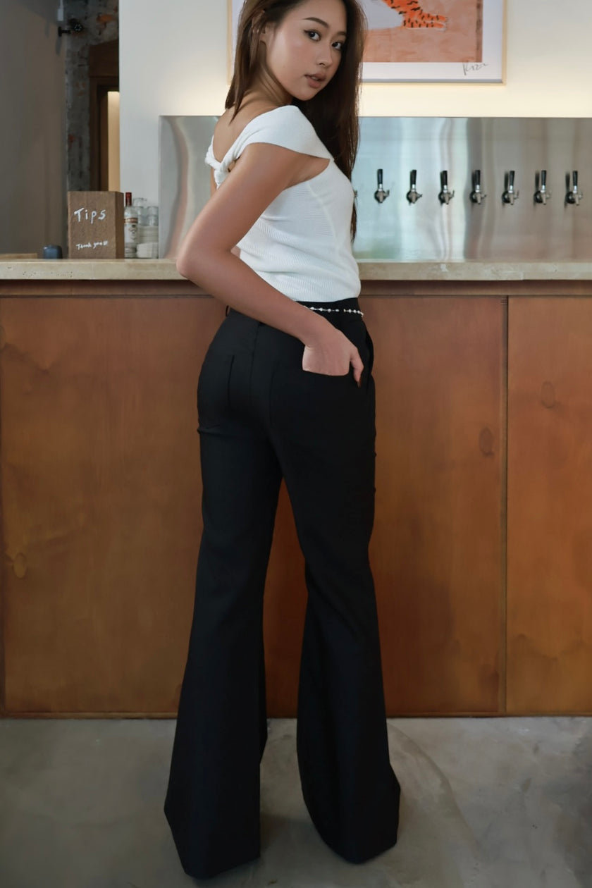 都市微喇叭西裝褲-黑