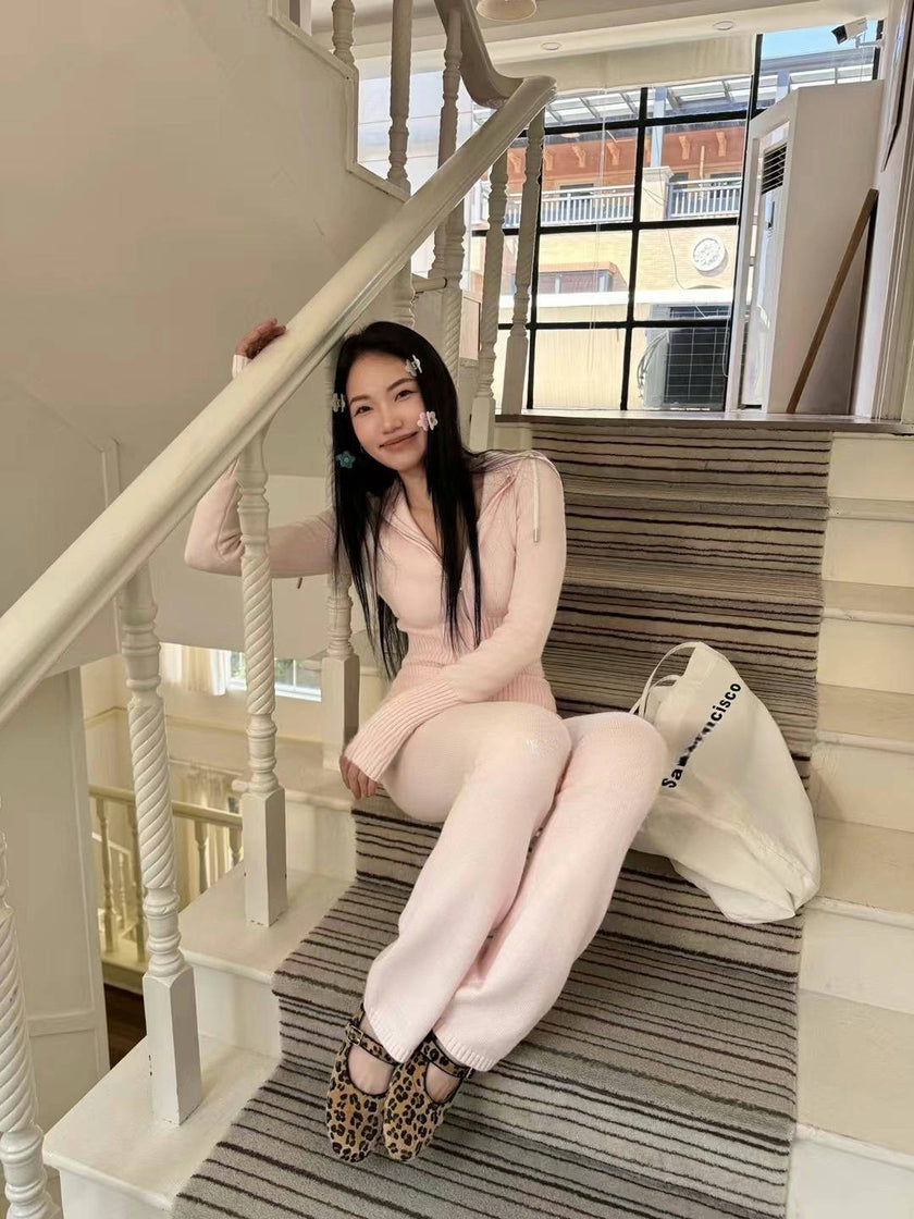 博主撞色運動套裝-櫻花粉