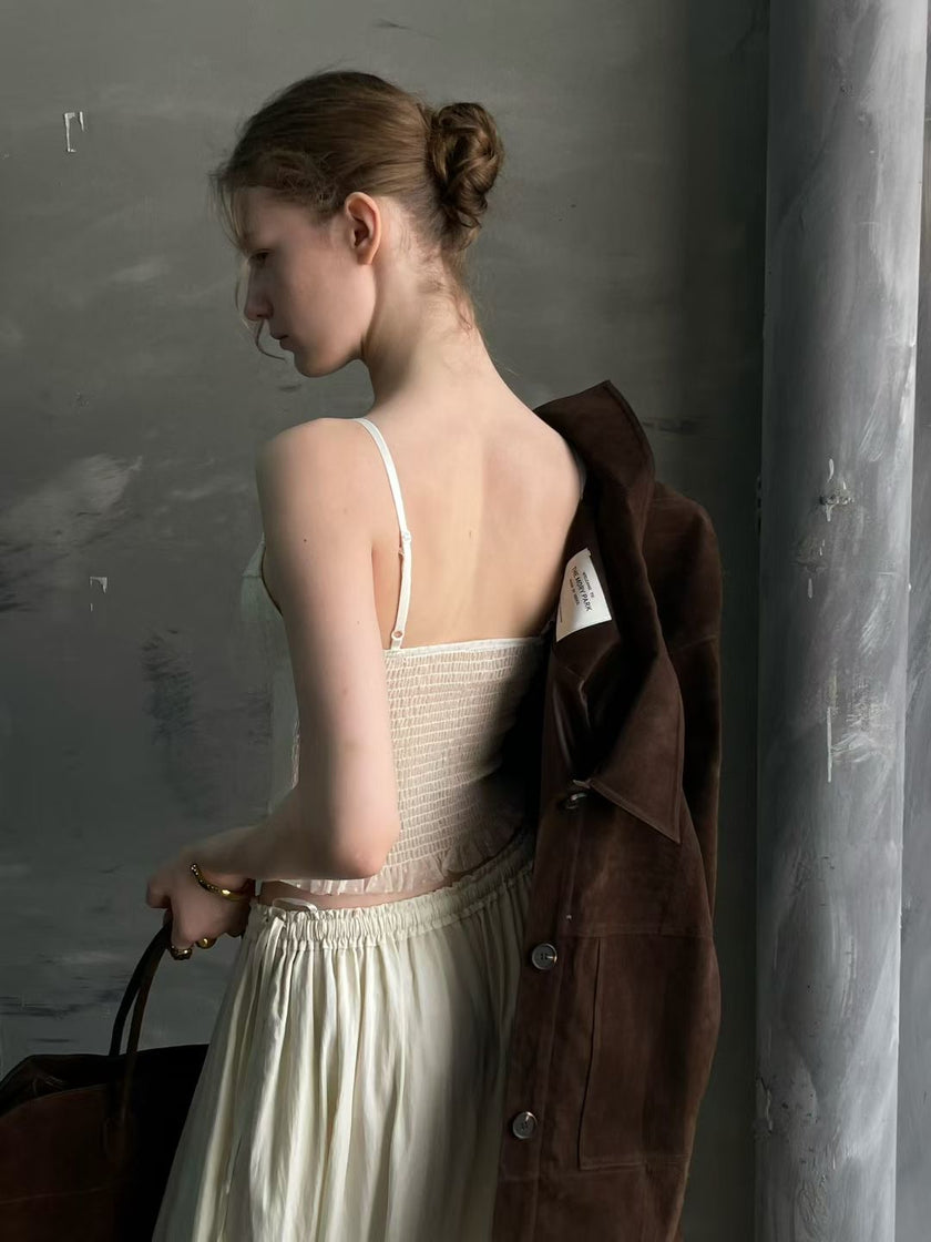 午夜波點蕾絲馬甲-白