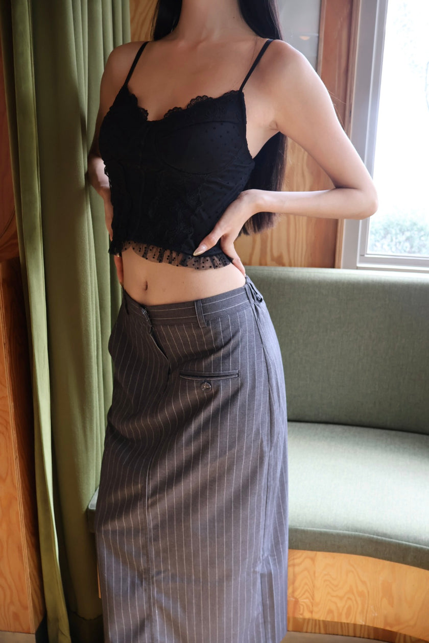 午夜波點蕾絲馬甲-黑