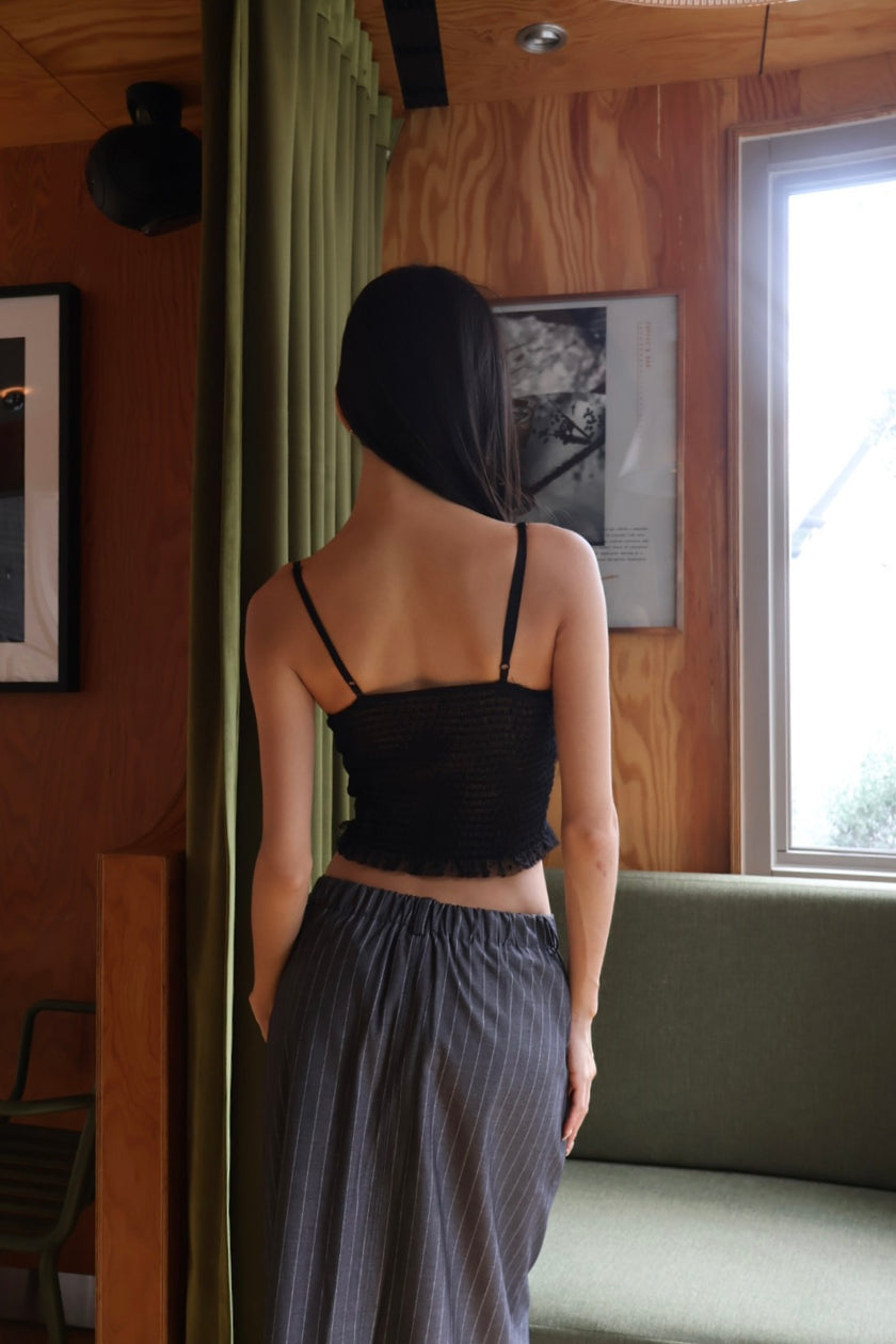 午夜波點蕾絲馬甲-黑