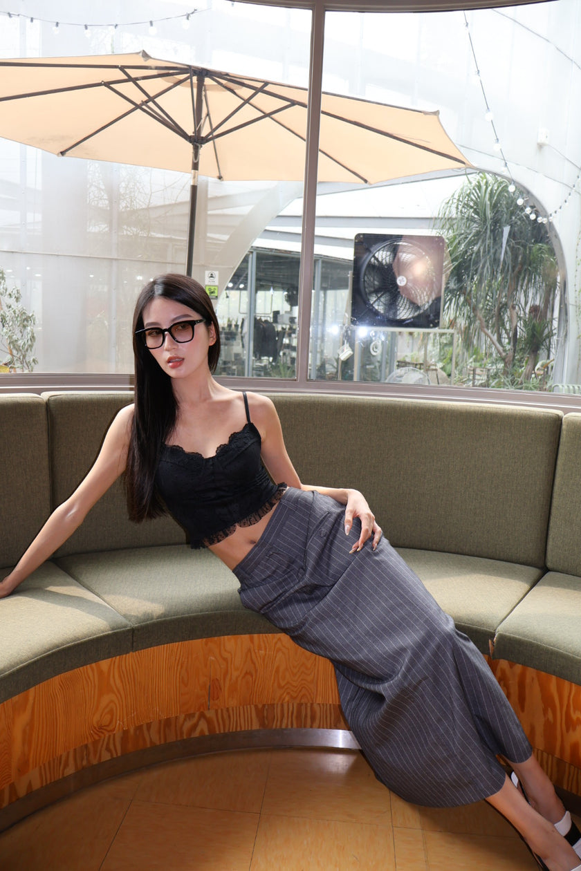 午夜波點蕾絲馬甲-黑