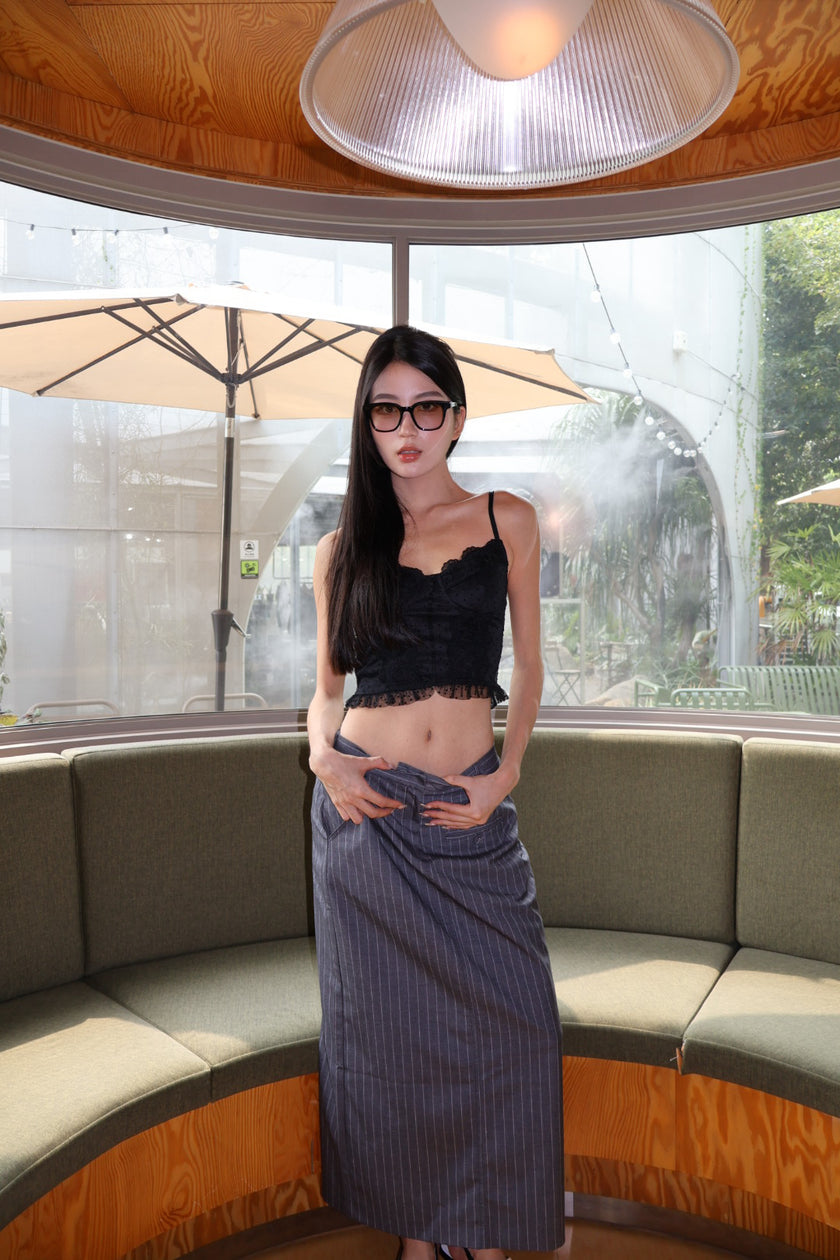 午夜波點蕾絲馬甲-黑